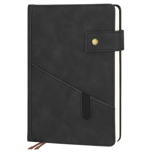 Notizbuch A5 Liniert, Journal Notebook mit 180 Blatt/360 Seiten Hardcover PU Leder Notizbuch mit 100gsm Dickem Papier Druckknopf Innentasche Notizbücher Liniert für Büro Schule (Schwarz) von Thboxes