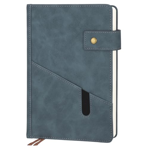 Thboxes Notizbuch A5 Liniert, Journal Notebook mit 180 Blatt/360 Seiten Hardcover PU Leder Notizbuch mit 100gsm Dickem Papier Druckknopf Innentasche Notizbücher Liniert für Büro Schule (Blau) von Thboxes