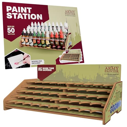 The Army Painter, Paint Station, Farbenregal für 50 Warpaints Fanatic, Speedpaint und Warpaints Air Acrylfarben, inklusive Aufbewahrung für Pinsel und 100 Blatt – Farbenständer für Miniaturen von The Army Painter