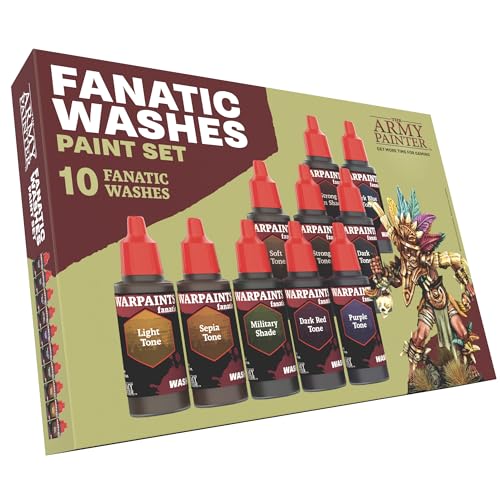 The Army Painter, Warpaints Fanatic Washes Set, Vollständiges Set von 10 Acrylfarben in 18 ml Tropfflaschen zum Waschen und Schattieren von Miniaturmodellen. von The Army Painter
