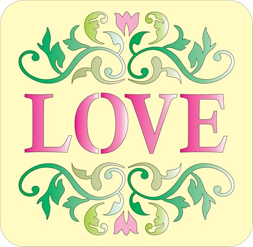 Love with Scrollwork-Schablone – 24,1 x 25,4 cm, wiederverwendbare Liebes-Schablone, elegantes Barock-Wandkunst-Design für Bastelarbeiten, Heimdekoration und Möbel-Makeover von The Artful Stencil