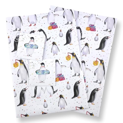 Pinguine Geburtstag Party Geschenkpapier 2 Bögen und 2 Pinguin Geschenk Tags von The Arty Penguin