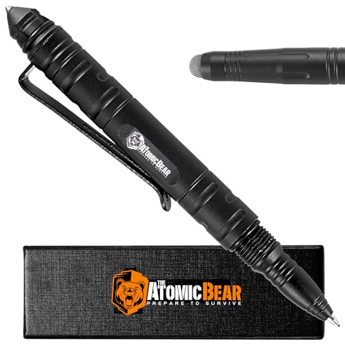 18 in-1 Taktischer Kugelschreiber von Atomic Bear, Edelstahl Tactical Pen, Taktischer Stift für Polizei, Militär und EMT, Defender-Serie (Schwarz) von The Atomic Bear