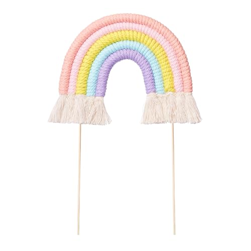 The Baked Studio - Boho geflochtener Regenbogen und Wolke Tortenaufsatz für Kuchendekoration für Geburtstage, Babypartys, Taufen (geflochtener Regenbogen - Pastell) von The Baked Studio