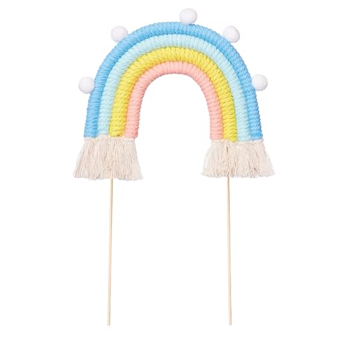 The Baked Studio - Boho geflochtener Regenbogen und Wolke Tortenaufsatz für Kuchendekoration für Geburtstage, Babypartys, Taufen (geflochtener Regenbogen - Pastellblau) von The Baked Studio