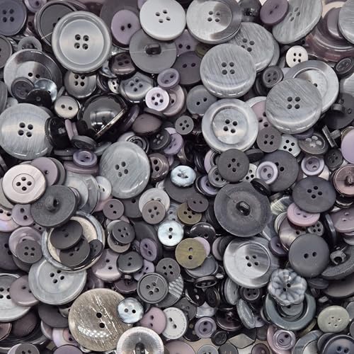 100 g Knopf-Mix – verschiedene Knöpfe pro Packung, 9 mm – 30 mm, ideal zum Nähen, Basteln, DIY-Projekte und Reparaturen von Kleidung, 2 Löcher und 4 Löcher, Grau-Mix von The Bead Shop