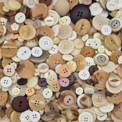 100 g Knopf-Mix – verschiedene Knöpfe pro Packung, 9 mm – 30 mm, ideal zum Nähen, Basteln, DIY-Projekte und Reparaturen von Kleidung, 2 Löcher und 4 Löcher, Kaffee- und Creme-Mischung von The Bead Shop