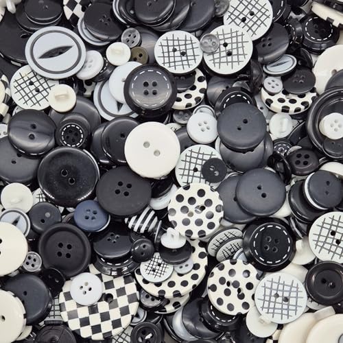 Knopfmischung 100g - verschiedene Knöpfe in der Packung, 9mm - 30mm, ideal zum Nähen, Basteln, DIY Projekte und Reparatur von Kleidung, 2 Löcher und 4 Löcher - Monochrommischung von The Bead Shop