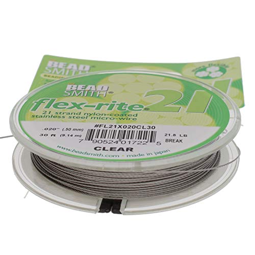 21 Strand Clear Coated Flex Rite Beading Stringing Wire .020 Inch 30 Feet Nylon Coated 21 Lb Break by BeadSmith Flex Rite von The Beadsmith