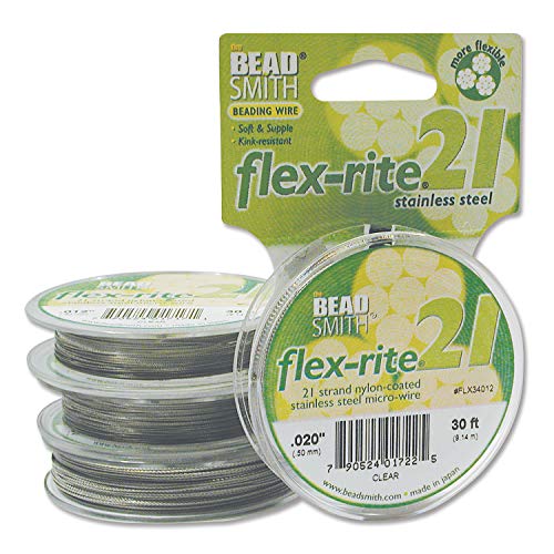 21 Strand Clear Coated Flex Rite Beading Stringing Wire .020 Inch 30 Feet Nylon Coated 21 Lb Break by BeadSmith Flex Rite von The Beadsmith