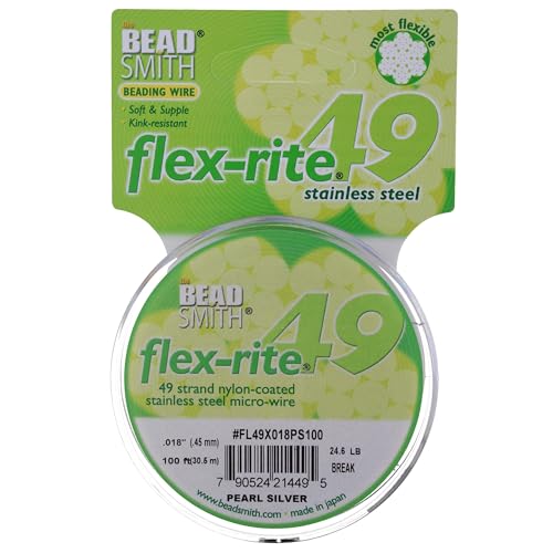 Beadsmith Flexrite Perlenfaden, 49 Stränge, 30,5 m und 0,04 cm, Perlsilber von The Beadsmith