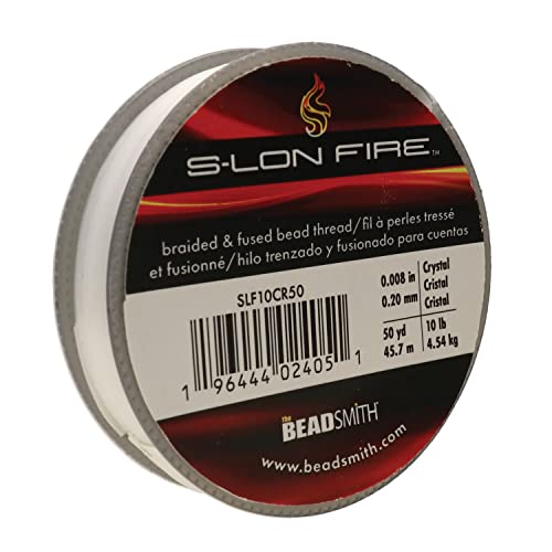 The Beadsmith S-Lon Fire – geflochtener und verschmolzener Perlenfaden, 4,5 kg, Test, 0,20 mm Durchmesser, 45,7 m Spule, kristallklare Farbe, super starkes Fadenmaterial für Schmuckherstellung und von The Beadsmith