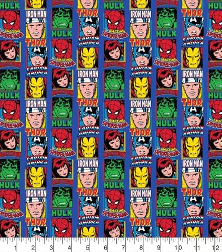 Marvel Comic Blue Baumwollstoff - Kinder Quiltstoff - 0,5 Meter (100% Baumwolle, 110 cm breit, ideal zum Basteln, Nähen) von The Craft Cotton Co