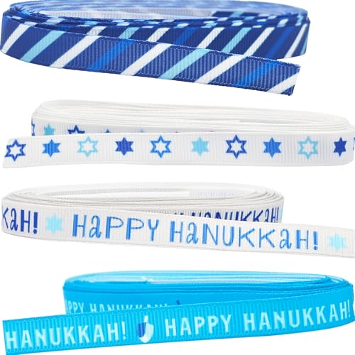 Hanukkah-Band weiß und blau Streifen für Geschenkverpackungen, Schleifen, Bastelbedarf (4er-Pack) von The Dreidel Company