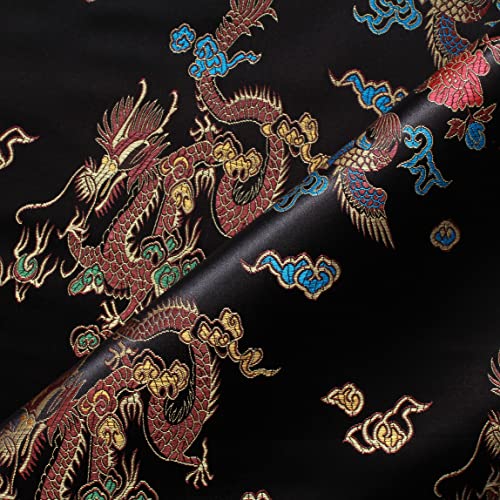 Chinesisch bestickter Brokat-Stoff, 100 % Polyester, seidiger Satin, Drachen-Blumenmuster, 111,8 cm breit, verschiedene Farben erhältlich (Dragon Black) von The Fabric Guys