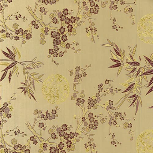 Chinesisch bestickter Brokat-Stoff, 100 % Polyester, seidiger Satin, Drachen-Blumenmuster, 111,8 cm breit, verschiedene Farben erhältlich (Gänseblümchen-Blumen-Gold) von The Fabric Guys