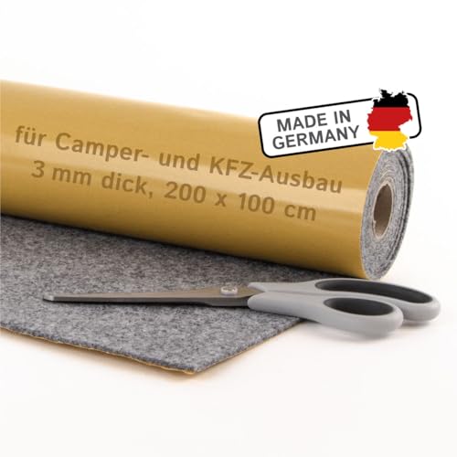 The Felt Store Filz selbstklebend Meterware, für Camper Ausbau oder Auto Innenausbau, Nadelfilz Meterware, Klebefilz 3 mm dick, (200 x 100 cm grau) - Made in Germany von The Felt Store