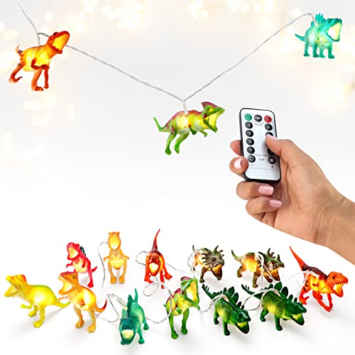 Dinosaurier-Lichterkette, batteriebetrieben, Dino-Lichter, Premium-Qualität, 12 helle Lichterkette für Zuhause, Schlafzimmer und Kinderzimmer, 2 m lang, mit Fernbedienung von The Glowhouse