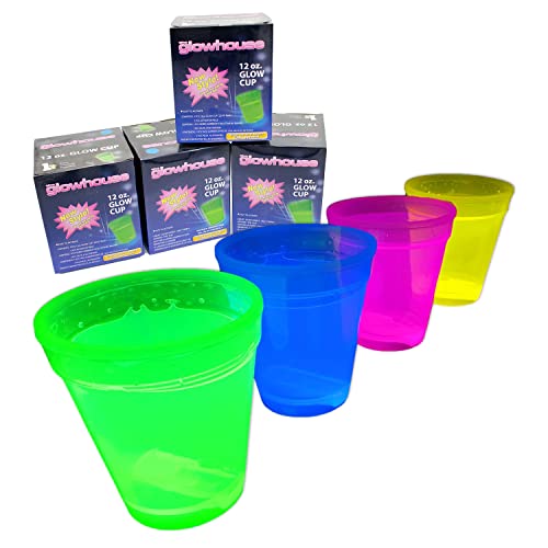 Glow Cups 4 Stück Party Trinken Glow In The Dark Becher Grün Blau Rosa Gelb Drücken zum Aktivieren von The Glowhouse