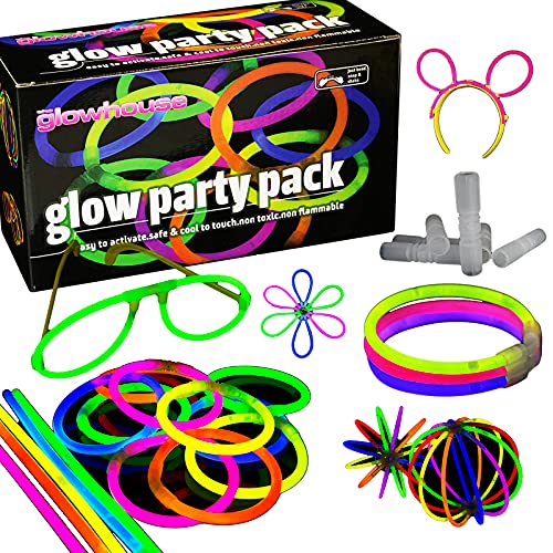 The Glowhouse UK - Premium-Leuchtstäbe - 228-teiliges Partyset mit 100 Leuchtstäben für leuchtende Stäbe, Armbänder, Ketten, Brillen, dreireihige Armbänder, Hasenohren, Bälle, Blumen und viel mehr von The Glowhouse