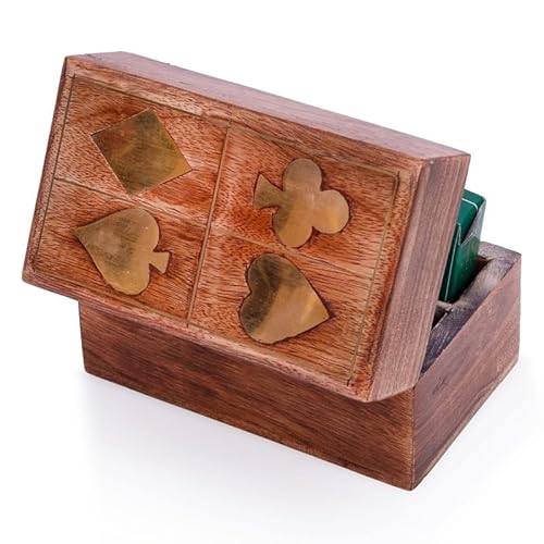 Einzigartige Geschenkideen zum Geburtstag Handgefertigte klassische Spielkartenhalter aus Holz Deck Box Aufbewahrungskoffer Organizer mit 2 Sätzen hochwertiger "Ace" Spielkarten Jubiläum von The Great Indian Bazaar