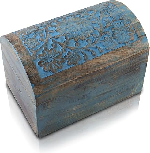 Tolles Geburtstagsgeschenkideen, handgefertigte dekorative hölzerne Schmuckschatulle Schatzkasten Schmuck-Organizer-Andenken-Kasten-Schatzkasten-Schmuckset-Halter-Lock-Box-Uhrenbox 22 x 15 cms (Blue) von The Great Indian Bazaar