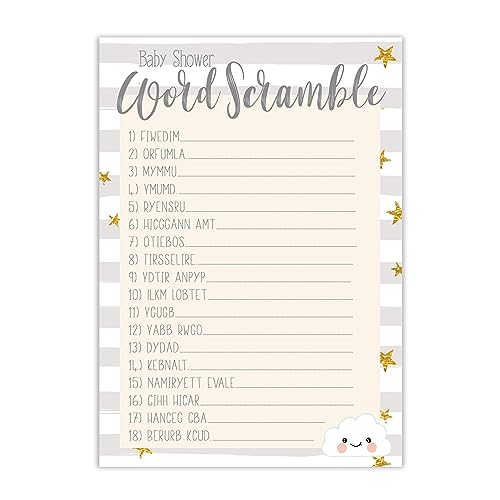 The Little Party Company Babyparty-Spiel – Baby Word Scramble – 10 Blatt Wolken-Design (BSCWS) von The Little Party Company