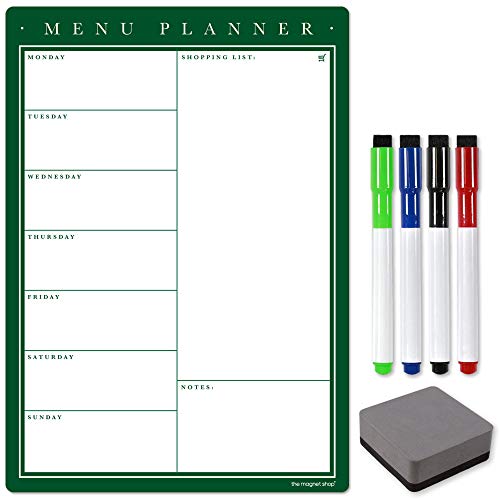 TMS Magnetischer A3-Wochenplaner für Mahlzeiten - Personalisierter Whiteboard-Planer, Speisekarte, Einkaufsliste und Wandorganizer - mit 4 trockenen Radierstiften und Radiergummi von The Magnet Shop