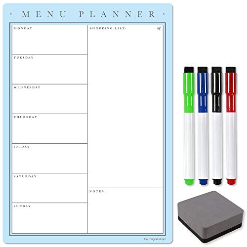 TMS Magnetischer Wochenmahlzeitenplaner A4, Whiteboardplaner, Einkaufsliste und Menü-Organizer - mit 4 trocken abwischbaren Stiften und Radiergummi, trocken abwischbarer Kühlschrankkalender für von The Magnet Shop