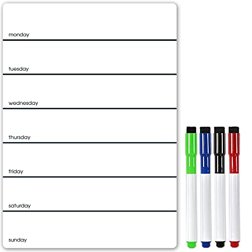 TMS magnetischer Wochenplaner, Kühlschrankmagnet, Whiteboard - Kalender oder trocken abwischbarer Essensplaner für Küche, Büro, Notizblock oder Familientabelle (schwarz, A5 + 4 Stifte). von The Magnet Shop