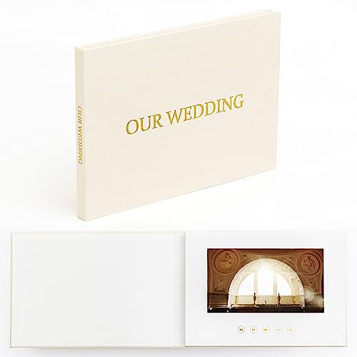 The Motion Books Videobuch, das Ihr Hochzeitsvideo abspielt, Karte mit Video-Display, Hochzeits-Videobuch, IPS-Display, Leinenbindung und wiederaufladbarer Akku (unsere Hochzeit) von The Motion Books