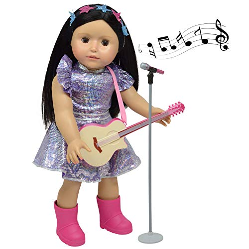 The New York Doll Collection Puppen Musik Spielset Enthält Gitarre - Mikrofon - Funkelnde Kleidung für Mode-Mädchenpuppen - Passt 18 Zoll/46cm Puppen - Puppenspielset - Puppenzubehör von The New York Doll Collection