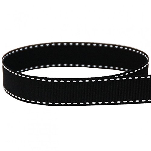 Ripsband mit Sattelstich, 1,6 cm (5/8 Zoll), Schwarz und Weiß, 20 Meter (0,95 cm und 1,6 cm Optionen) von The Ribbon Factory