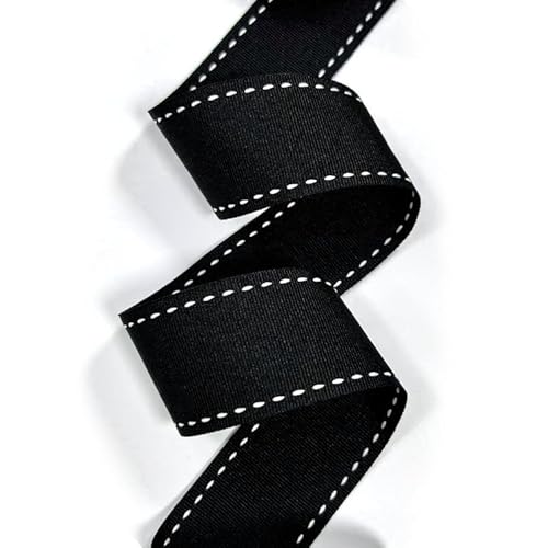 Ripsband mit Sattelstich, hergestellt in den USA, 3,8 cm, Schwarz und Weiß, 9,1 m (mehrere Breiten erhältlich) von The Ribbon Factory