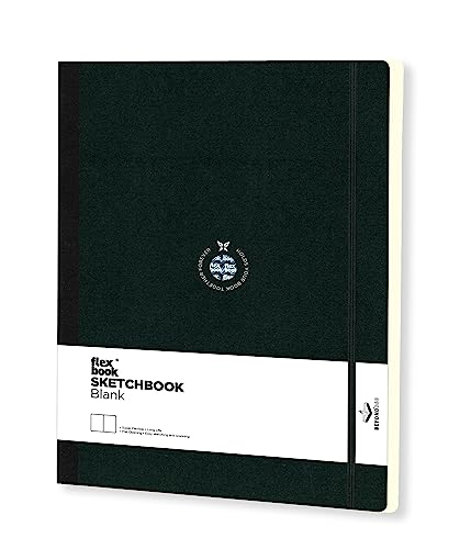 Flexbook Notizbuch/Skizzenbuch A4 patentierte flexible Bindung, schwarz, blank mit Gummizug 22x31cm von Flexbook