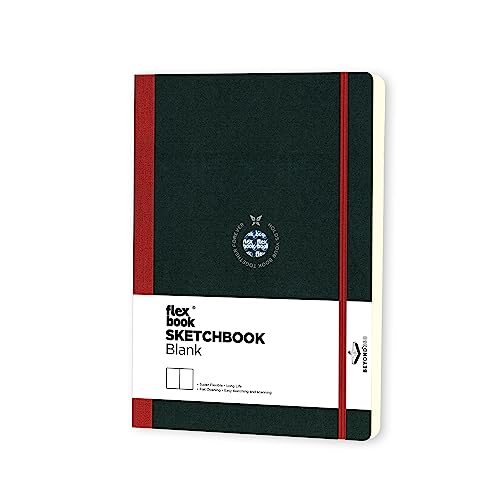 Flexbook Notizbuch/Skizzenbuch A5 patentierte flexible Bindung, schwarz, blank mit rotem Gummi 15,5x21,5cm von Flexbook