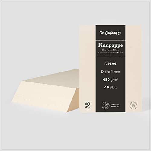 TheCardboardCo Finnpappe, 1 mm (480 g/m²), DIN A4 (210 x 297 mm), 40 Blatt, Naturweiß, Holzpappe für Modellbau, Kaschieren & kreatives Basteln von TheCardboardCo