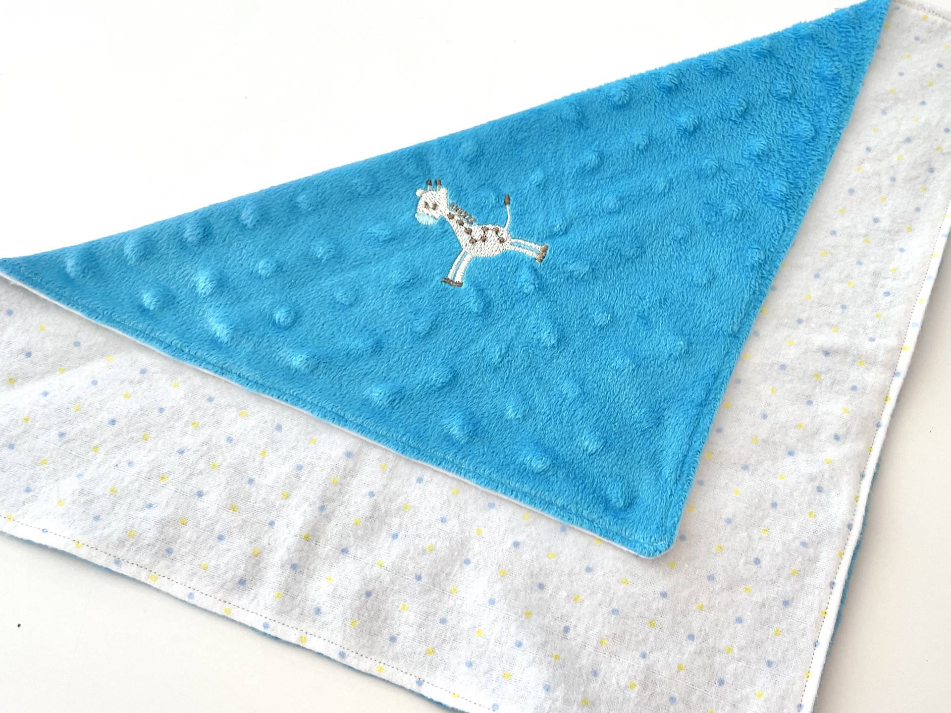 Blaues Minky Giraffen Baby Spucktuch | Spuckdecken Baby-Lovey Besticktes Lovey von TheCraftyCabinUS