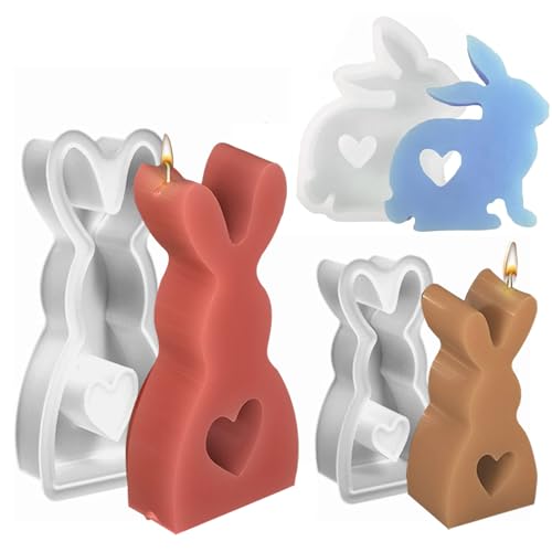 TheStriven 3 Stück Kaninchen Gießformen Silikon 3D Osterhase Kerzenformen Kaninchen Kerze Silikonform Osterhase Silikon Form Seifenform Silikon Backform für Tortendeko, Schokolade, Seife (A) von TheStriven