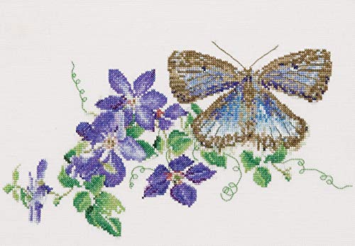 Thea Gouverneur - Kreuzstich-Set - Schmetterling Blaue Klematis - Leinen - 36 Count - Für Erwachsene - 438 von Thea GOUVERNEUR SINCE 1959