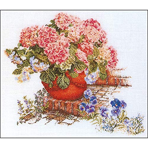 Thea Gouverneur TG2078A Kreuzstich-Set, 45 x 50 cm, Hortensie und Stiefmütterchen auf Aida, 16 Stück von Thea GOUVERNEUR SINCE 1959