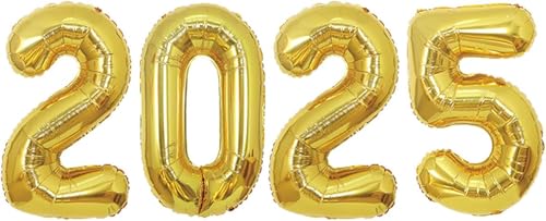 16 Zoll 2025 Luftballons Nummer 2025 Folienballons für Silvester Party Supplies Jubiläum Party Abschlussfeier Dekorationen Home Office Dekoration, Gold (Gold) von Theaque