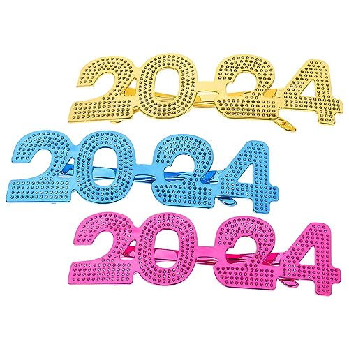 3 Paar 2024 Brillen Silvesterbrille Glitzer Nummer Brillen Partyzubehör 2024 Party Lustige Brille Neuheit Sonnenbrille für Silvester Party Favor Kostüm Foto Requisiten Dekoration von Theaque