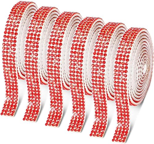 6 Rollen selbstklebende rosa Strassstreifen, Strassband zum Basteln von Dekor, Diamant-Bling Kristall-Strass-Aufkleber-Bänder für DIY-Glitzer, Kunst, Handwerk, Auto-Handy-Dekoration (rot) von Theaque