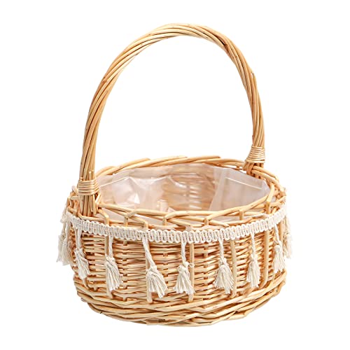 Blumenmädchenkörbe Rattan gewebter Korb mit Griffen Ostereier Süßigkeitenkorb Korb Hochzeit Braut Handkorb Blumenmädchen dekorativer Korb Weidenkorb Khaki von Theaque