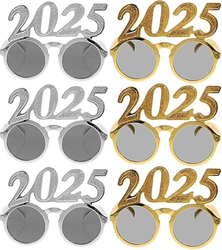 Theaque 6 Stück Silvester 2025 Brillen Happy New Year Brille Silvester Photo Booth Requisiten 2025 Abschlussbrille (B) von Theaque