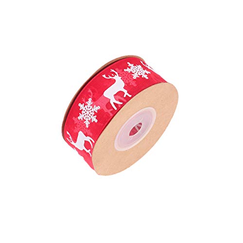 Weihnachtsband mit Drahtrand, glitzernd, gestreift, Schneeflocke, Hirsch, dekoratives Kranzband für Weihnachtsbaum, Geschenkverpackung, Basteln, 9,1 m, Rot von Theaque