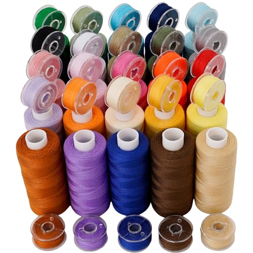 ThedNeers 25-teilig Nähgarn Sortiment Set 25 Farben 400 Yards Polyester Nähgarn und 25 Farben Unterfadenspulen Set für Nähmaschinen und Handnähen von ThedNeers