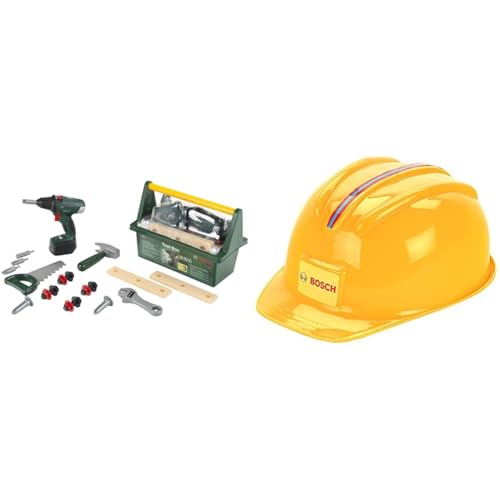 Theo Klein Bosch Werkzeug-Box I Mit Hammer, Säge, Rollgabelschlüssel und vielem mehr I 31 cm x 16,5 cm x 12,5 cm & Handwerkerhelm I Der Spielzeughelm im Handwerker-Look I 25,8 cm x 19,5 cm x 11 cm Theo Klein Bosch Werkzeug-Box I Mit Hammer, Säge, Rollgabelschlüssel und vielem mehr I 31 cm x 16,5 cm x 12,5 cm & Handwerkerhelm I Der Spielzeughelm im Handwerker-Look I 25,8 cm x 19,5 cm x 11 cm von Theo Klein