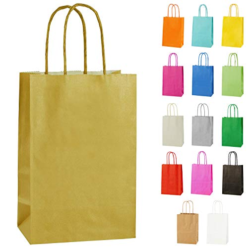 Thepaperbagstore 10 Extraklein Papiertüten für Partys und Geschenke mit Griffen - Gold - 140x210x80mm von Thepaperbagstore